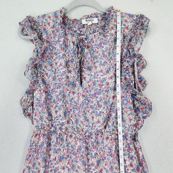 BB Dakota Dress Womens Large Blue Pink Floral Ruffle Tiered Maxi Peasant Cottage - Picture 9 of 13